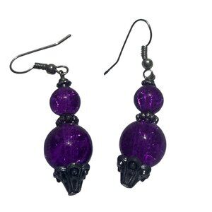 Purple Beaded Dangle Earrings Metal Alloy & Acrylic Beads  Elegant Design